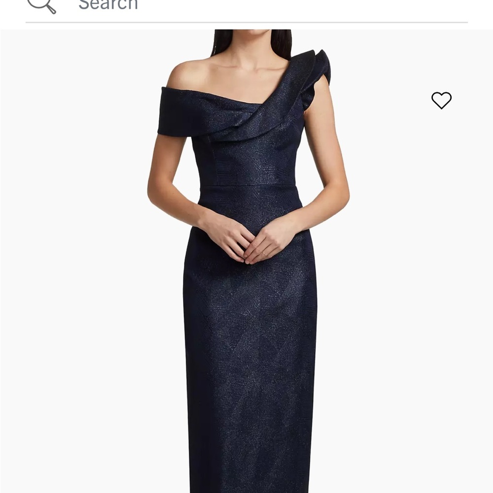 Teri Jon Blue Asymmetrical Ruffled Gown
